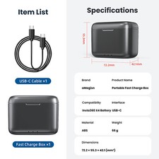 Portable Fast Charge Battery Case for Insta360 X4 Sports Camera Accessories