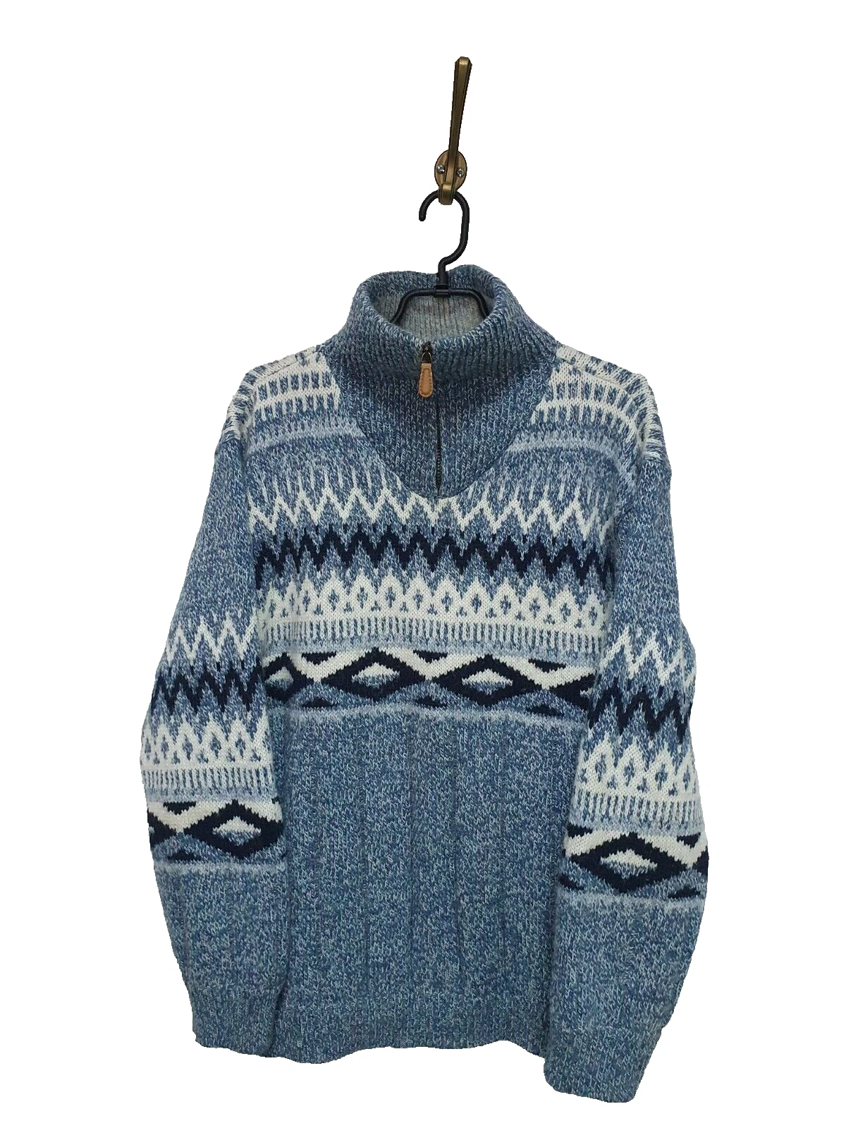 Explorer Fair Isle Sweater Pullover Jumper Blue 1/4 Zip High Neck Men Size: M