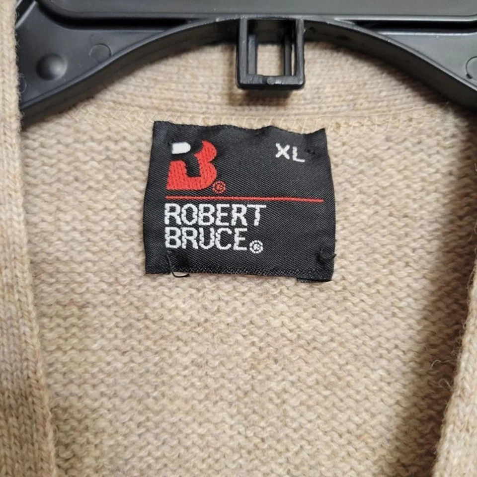 De Colección Robert Bruce Cárdigan de Lana Suéter Chaleco Bolsillo Preppy Beige Para Hombre XL Foto 3 de 4