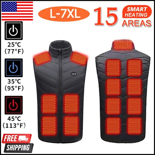 Men Electric Heated Vest 15 Heating Zones Dual Control Woman Outdoors Jacket US - product listing photo