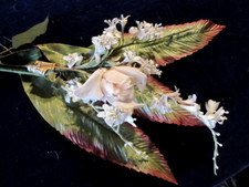 Vtg Millinery Flower Collection Soft Pink 2 1/2" Rosebud Shaded Leaves H4879