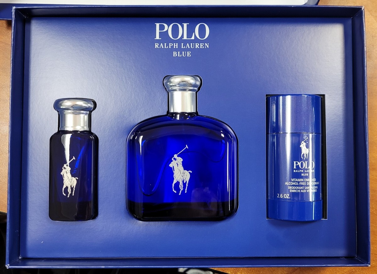 Polo by Ralph Lauren ケース ブルー Polo Blue 3 Piece Gift Set by Ralph Lauren for Men (damaged box
