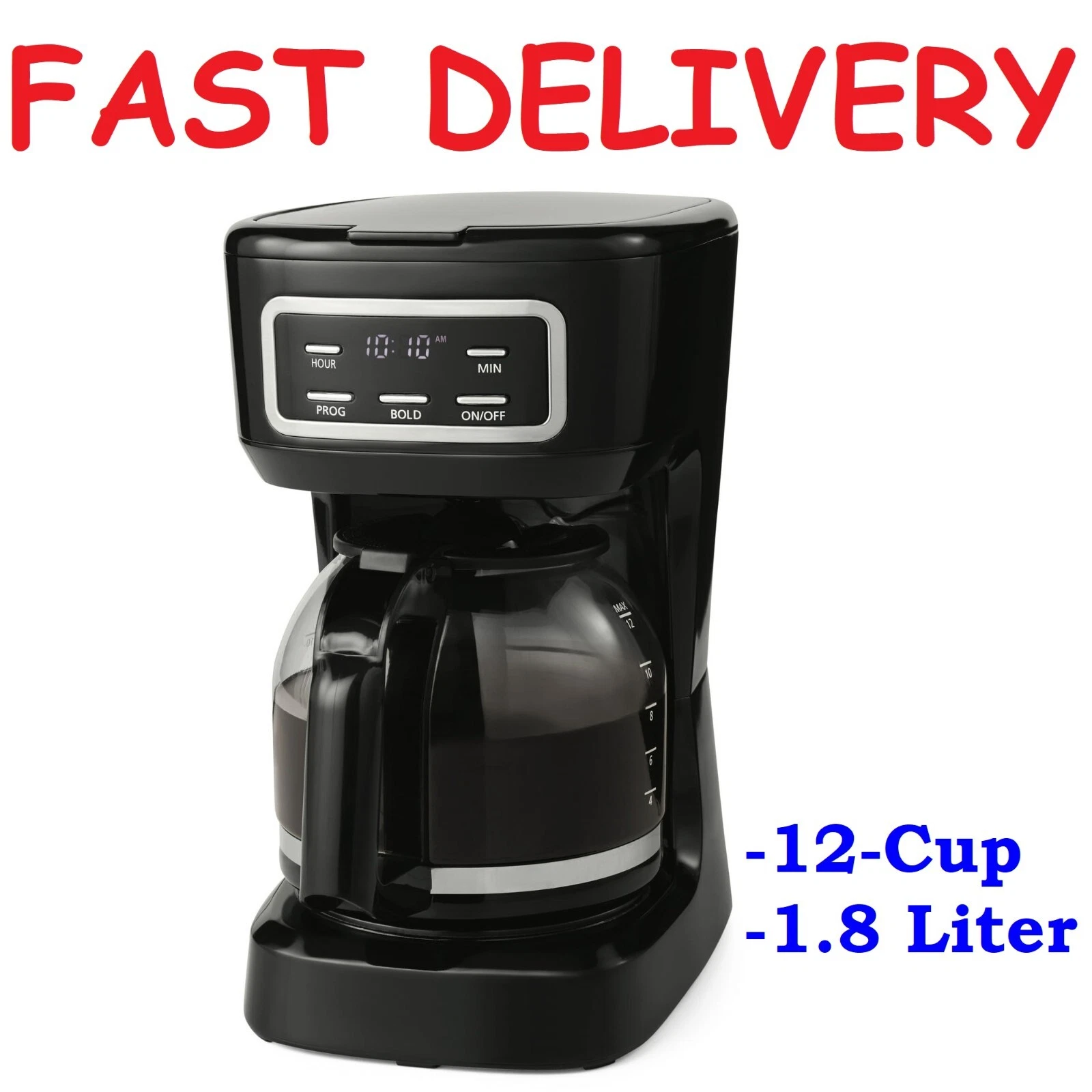 Mainstays 12 Cup Programmable Coffee Maker, 1.8 Liter Capacity,Black