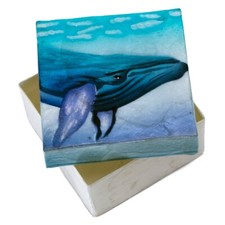 Hand Painted Air Brush Humpback Whale Capiz Oyster Shell Jewelry Trinket Box 3"