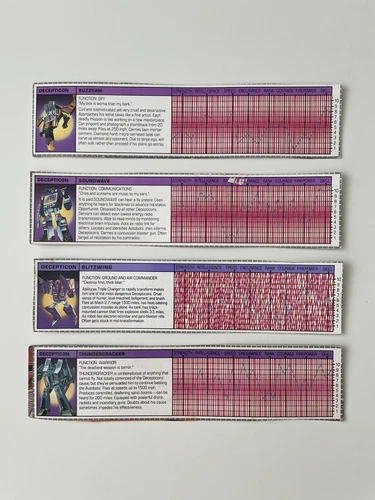 Vintage Transformers G1  Spec/Stat Cards - Lot of 4