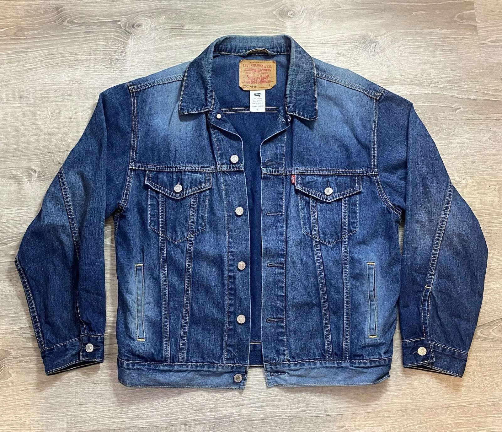LEVI'S Vintage Relaxed Trucker Denim Jean Jacket 70507-0508 Large Y2K 2003🔥
