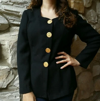 Schwarze Vintage Avant-Garde Jacke aus Schurwollmischung goldene Knöpfe Gr.36 - Bild 1 von 4