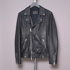 ALL SAINTS Leather Jacket Mens LARGE Black Biker Bomber Celebrity Grail MILO