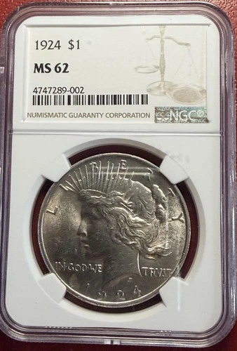 1924 $1 Peace Dollar. NGC MS-62. Free Shipping