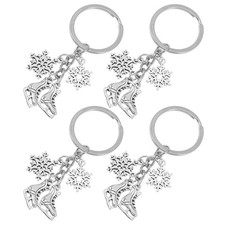 4 Pcs Snowflake Keychain Skating Ice Skates Pendant Charms for Jewelry