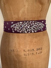 Vintage Purple Satin Hand Beaded Sash Belt Long Formal Evening Wear Bridal 110