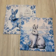 Pair Of French Country Pillow Covers Easter Spring Bunny Rabbit Farmhouse