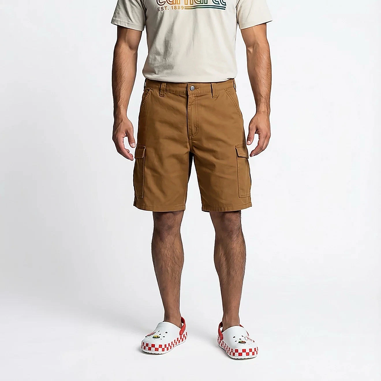 Carhartt Men's Rugged Flex 9” Rigby Canvas Cargo Work Short 40 Brown Relaxed Fit