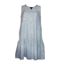 Tahari Blue White Floral Linen Tiered Midi Dress Sz XS Boho Summer Coastal