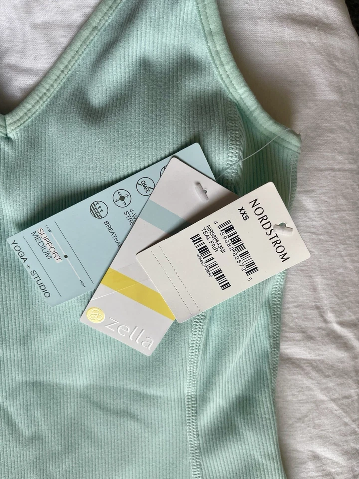 ZELLA бюстгальтер бак размер XXS Aqua Rebecca йога верхний бирюзовый светло-зеленый синий поддержки новый - Изображение 3 из 4