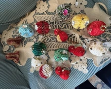 Vintage Christmas Honeycomb Holt Howard Ornaments, Birds, Bells, Balls