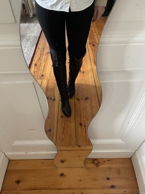 Black Leather Over The Knee Boots With Flat Heel- Size 38 EUR/8 US