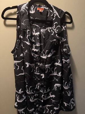 #ad Modcloth Shirt Womens 1X Black Tank Top Animal Dinosaur Print Casual $12.99