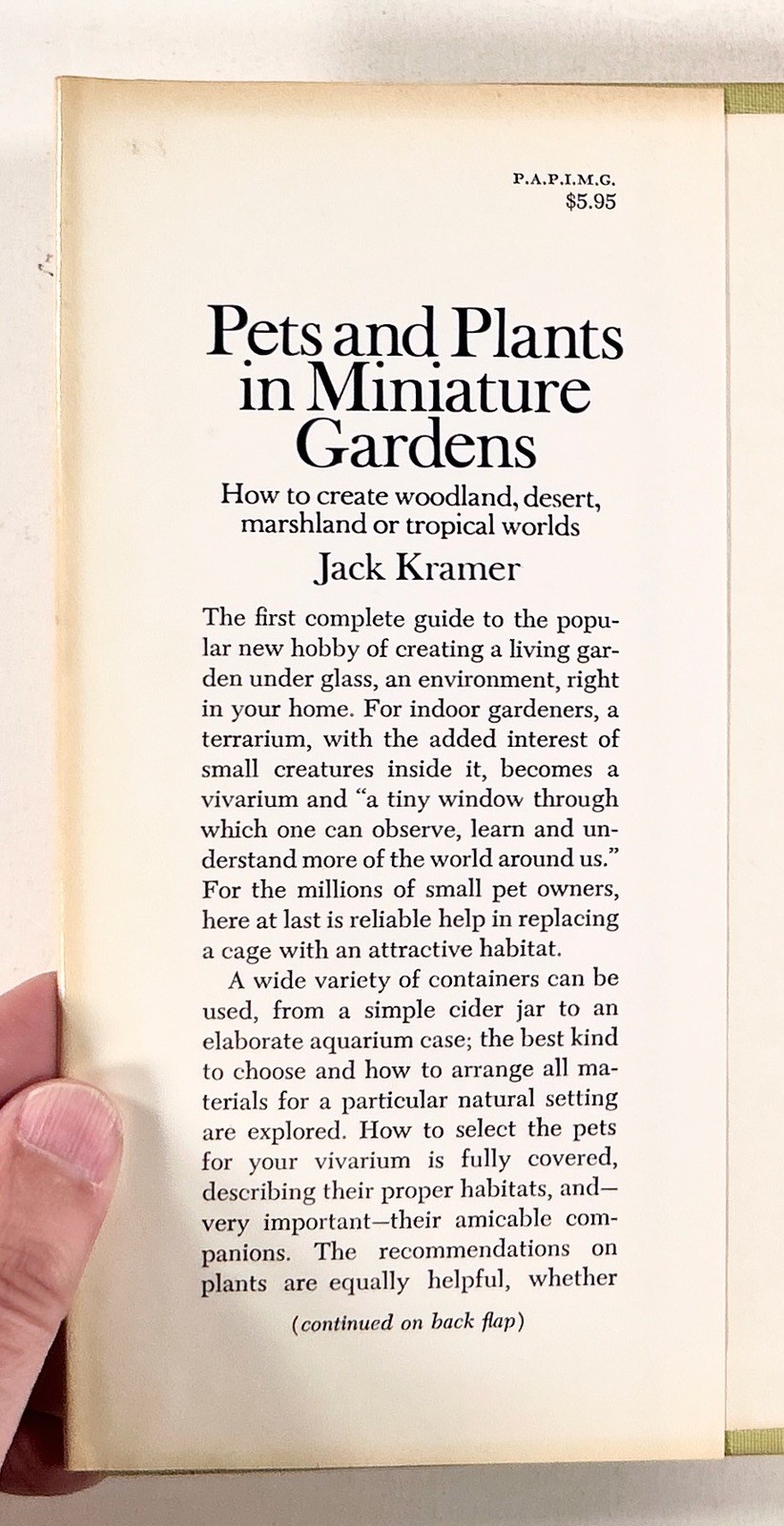 1973 Kramer PETS & PLANTS IN MINIATURE GARDENS Build Vivariums & Terrariums HCDJ