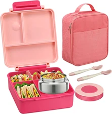 Bento Lunch Box for Kids with 8Oz Soup Thermo&Lunch Bag, Leak-Proof Lunch Food C