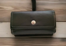 Coach Women's Leather Legacy Black Envelope Wallet With Pink Interior Rare Cond.