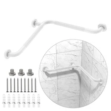 16 Inch Angled Shower Grab Bar, Anti Slip White Bathroom Grab Bar, L-Shaped K...