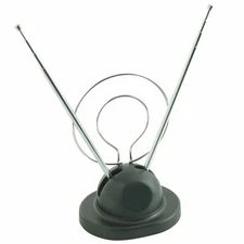 Universal Indoor Rabbit Ear TV Antenna for HDTV Ready VHF UHF Dual Loop Coaxial