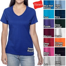 Hanes Ladies V-Neck T-Shirt 100 Cotton Nano Tee Top XS-2XL Womens Tee NEW