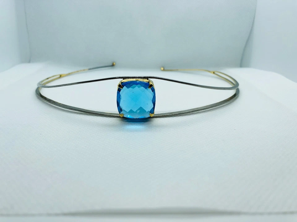 Diadema princesa Costozon cojín de 20 quilates topacio azul plata de ley 925 Foto 2 de 4