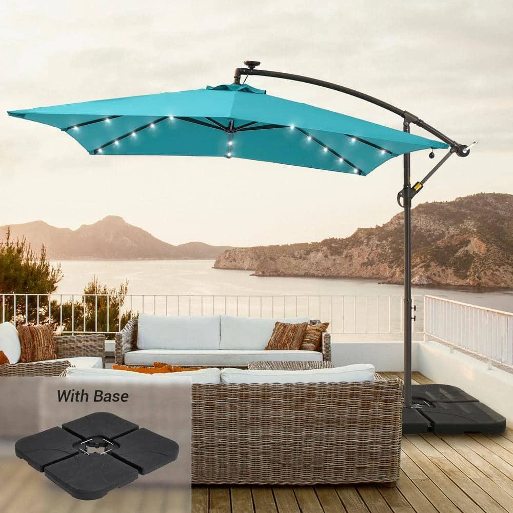 JOYESERY Patio Umbrellas 8.2u0026#039; Square Solar LED Cantilever W/Base in  Lake Blue | eBay