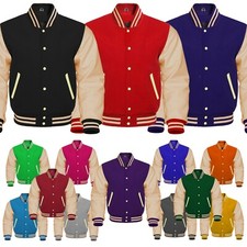 New Men's Premium Classic Snap Button Vintage Baseball Letterman Varsity Jacket