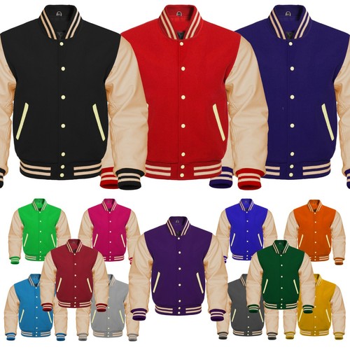 Nueva chaqueta universitaria Letterman de béisbol vintage clásica premium con botones a presión para hombre - Imagen 1 de 51