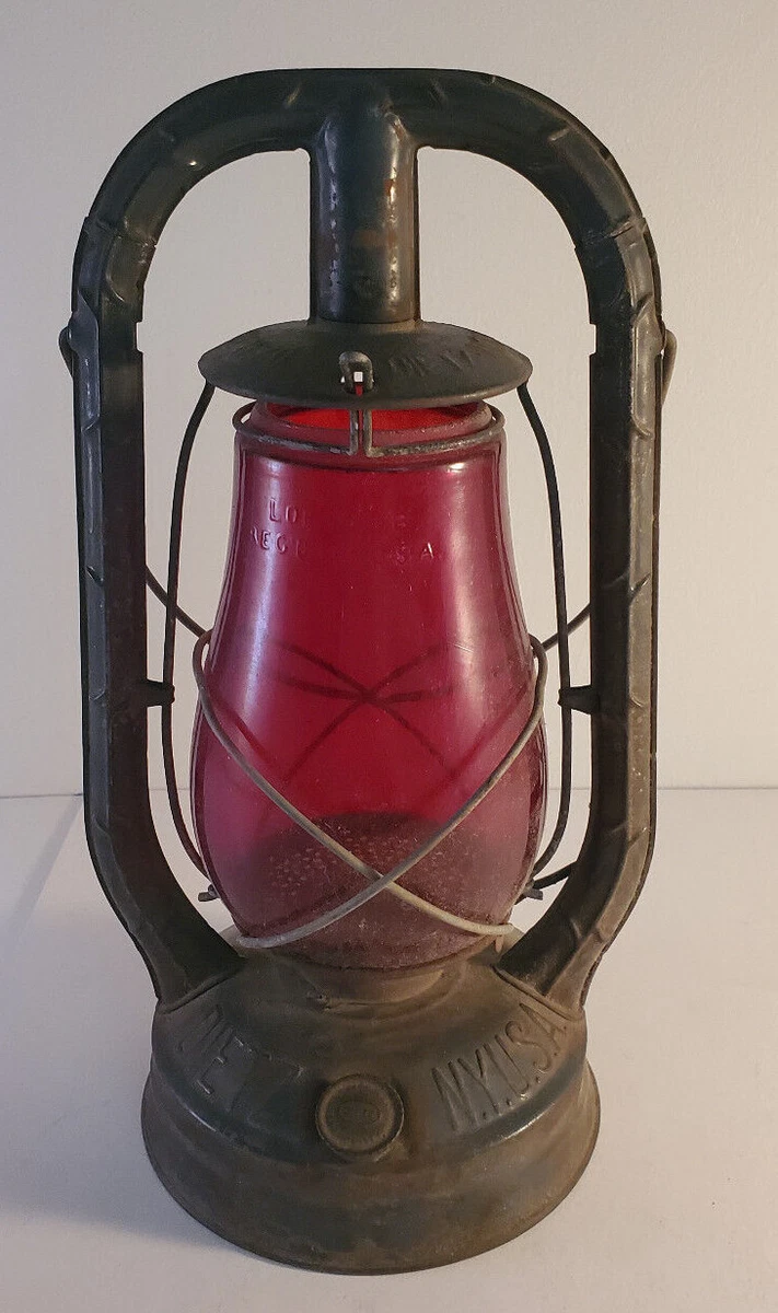 Vintage Dietz Lantern City of L.A. Los Angeles Antique Red Globe Glass