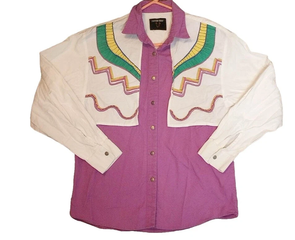 Chemisier Vintage Grants Femme - Taille 36 - Marron - Style Rockabilly Western - Années 80/90