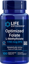 Life Extension Optimized Folate L-Methylfolate - 1700 mcg - 100 Vege Tablets