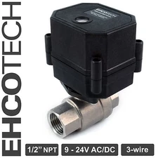 1/2" NPT Motorized Ball Valve 9, 12V to 24V AC / DC 3-wire Stainless Steel EPDM 