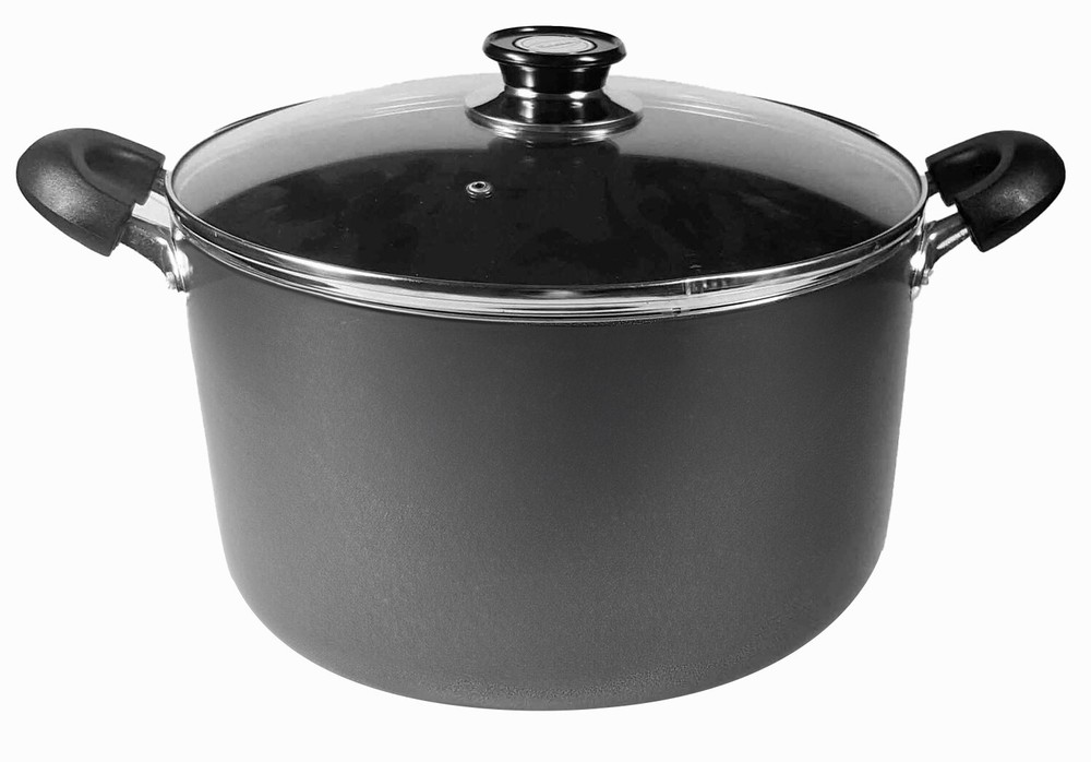 40 Quart Non Stick Aluminum Stock Pot With Glass Lid, Black