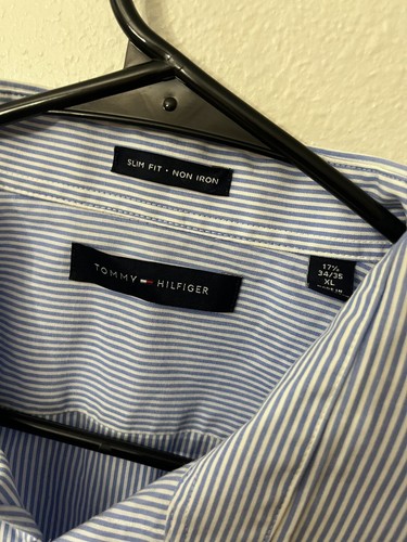 Tommy Hilfiger Slim Fit Blue striped Long Sleeve Button Down Shirt Size 17.5 - Picture 2 of 5