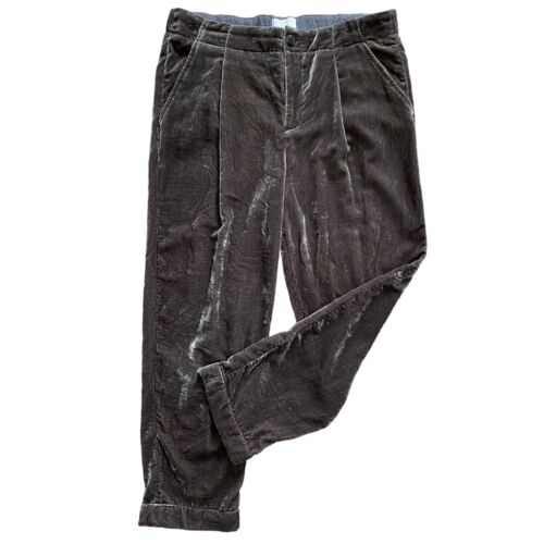 Anthropologie ETT:TWA Dark Gray Cropped Cuffed Velvet Trousers Pants Women Small - Picture 1 of 12