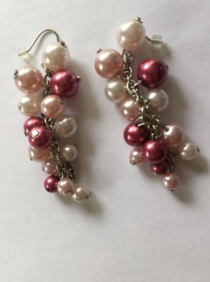 Boucles D'oreilles Fantaisie Ancien - Forme Grappe De Raisins - Plaqué Argent, Fermoir Clips