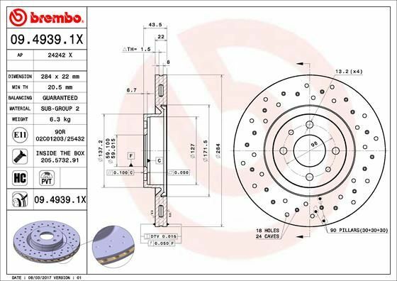 2X Brembo 09.4939.1X Bremsscheibe Vorne FüR Abarth CitroËN Fiat Lancia Peugeot-image