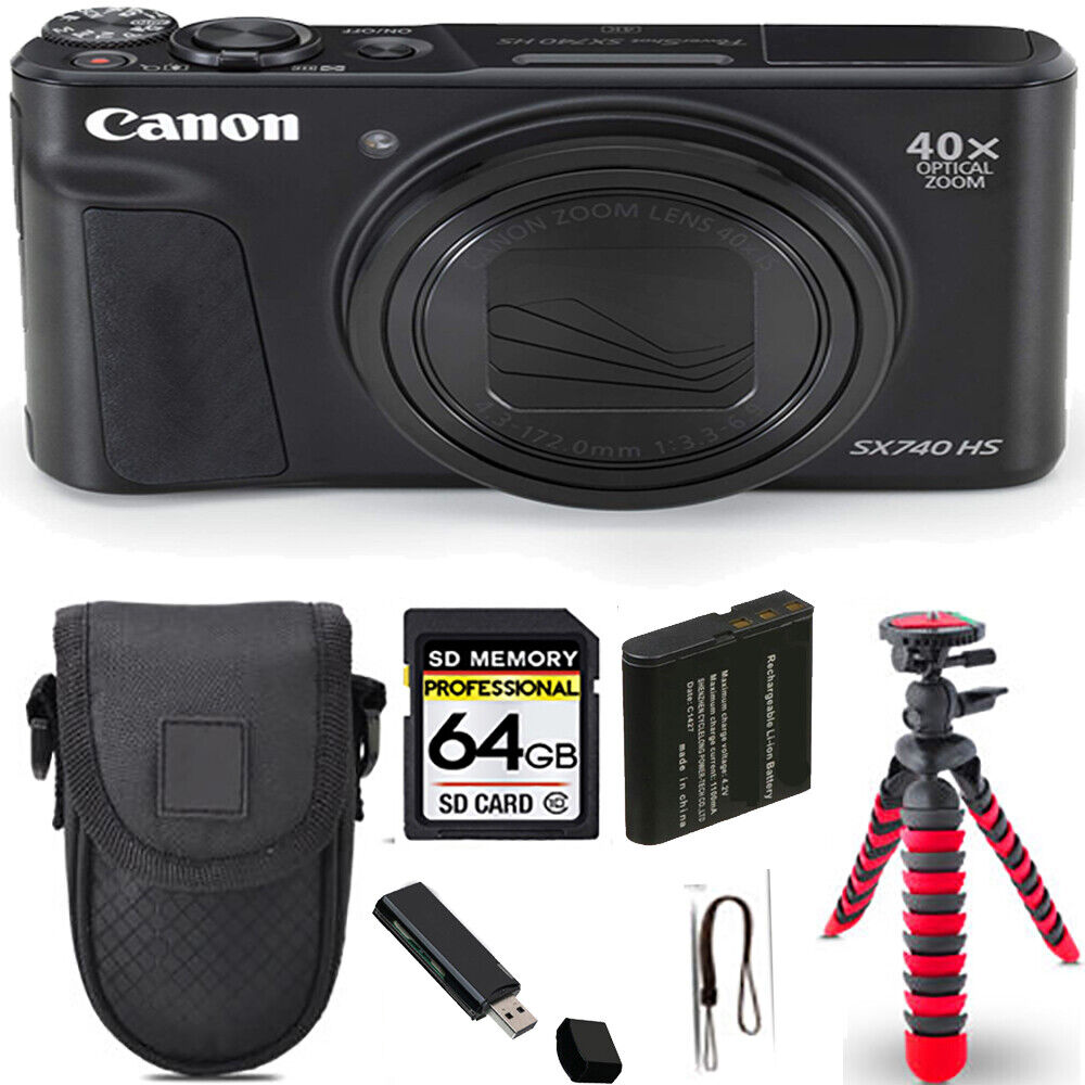 Jong drie spoor Canon PowerShot SX740 HS Camera (Black)+ Spider Tripod + Case - 64GB Kit  685843126621 | eBay