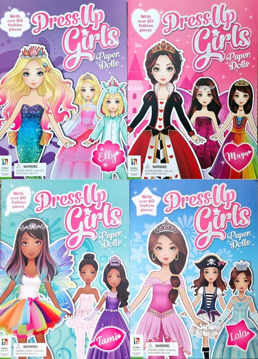 paper dolls pink dress Dress-Up Girls Paper Dolls - Tami, Lola, Elly, Maya - Children Books (Set  of 4)
