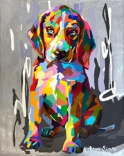Asya Simon My Best Friend Original Acrylic on Canvas Hand Signed 30x24 Dog