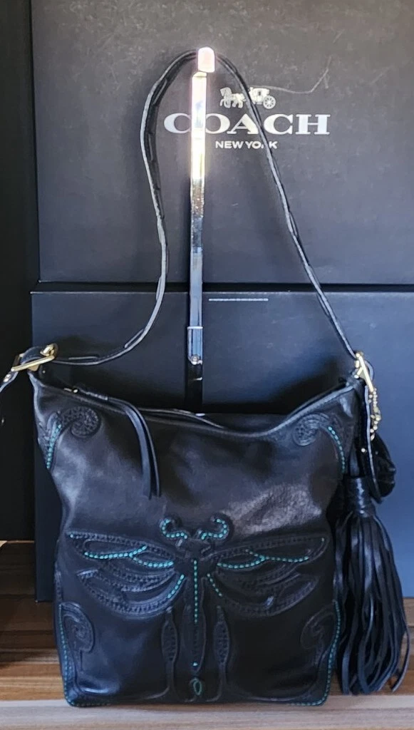 Coach Anna SUI Limited Legacy Black Leather Boho Dragonfly Rare