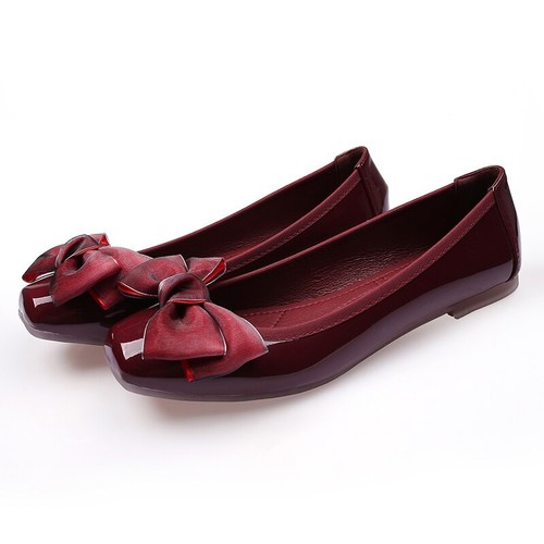 Spitz zulaufende flache Damenschuhe Schleife Lackleder Ballerina flache Schuhe - Bild 11 von 29