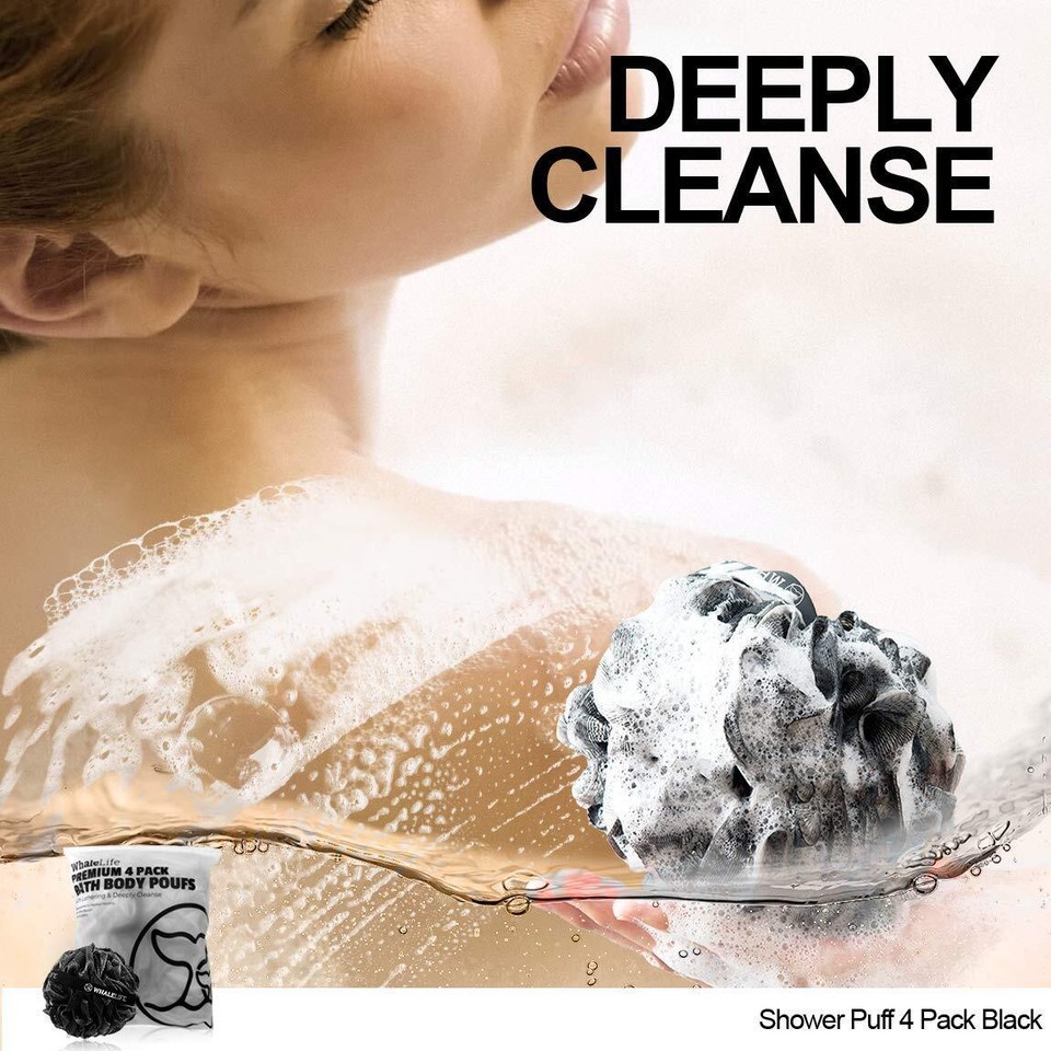 Shower Puff Bath Sponge Shower Loofahs Pouf Ball Nature Bamboo Charcoal ...
