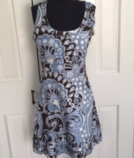 Tory Burch Brown Blue Short Summer Dress Size 4 EUC