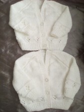 BNWOT Twin/2 newborn/reborn doll identical cardigans white, hand made.