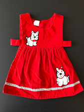 Vintage Toddler Girls Red Corduroy Open side vest with dogs Size 3T